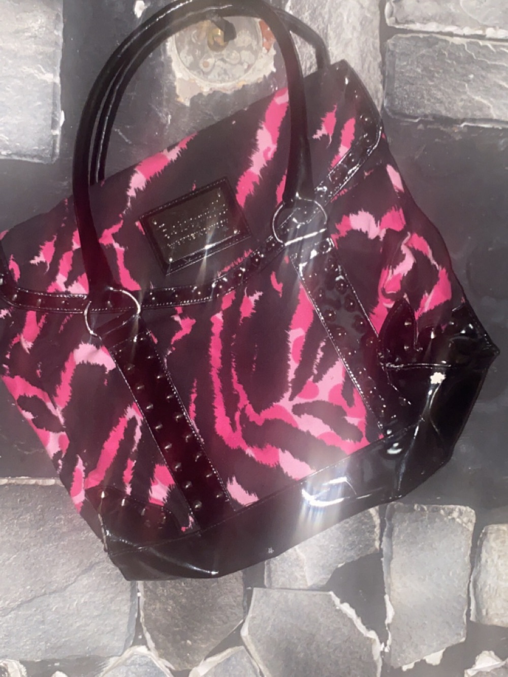 Pink & Black Patterned Travel Tote Bag